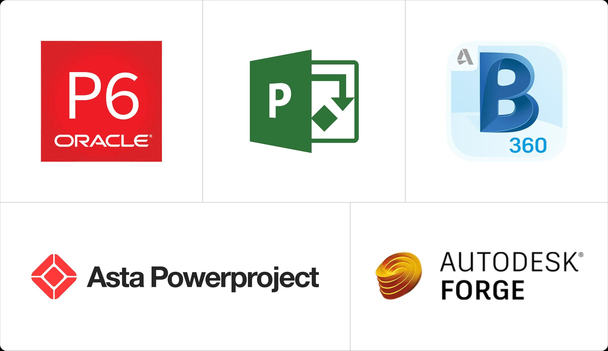 Primavera P6, Microsoft Project, BIM 360, Asta Powerproject, Autodesk Forge
